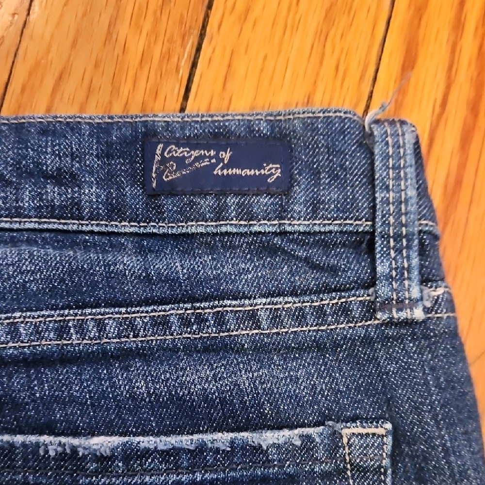 Citizens Of Humamity Low Waist Boot Cut, Sz 28 Blue Distressed Denim Jeans - Picture 10 of 12